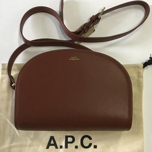 A.P.C. Red Brown Half Moon Shoulder Bag New